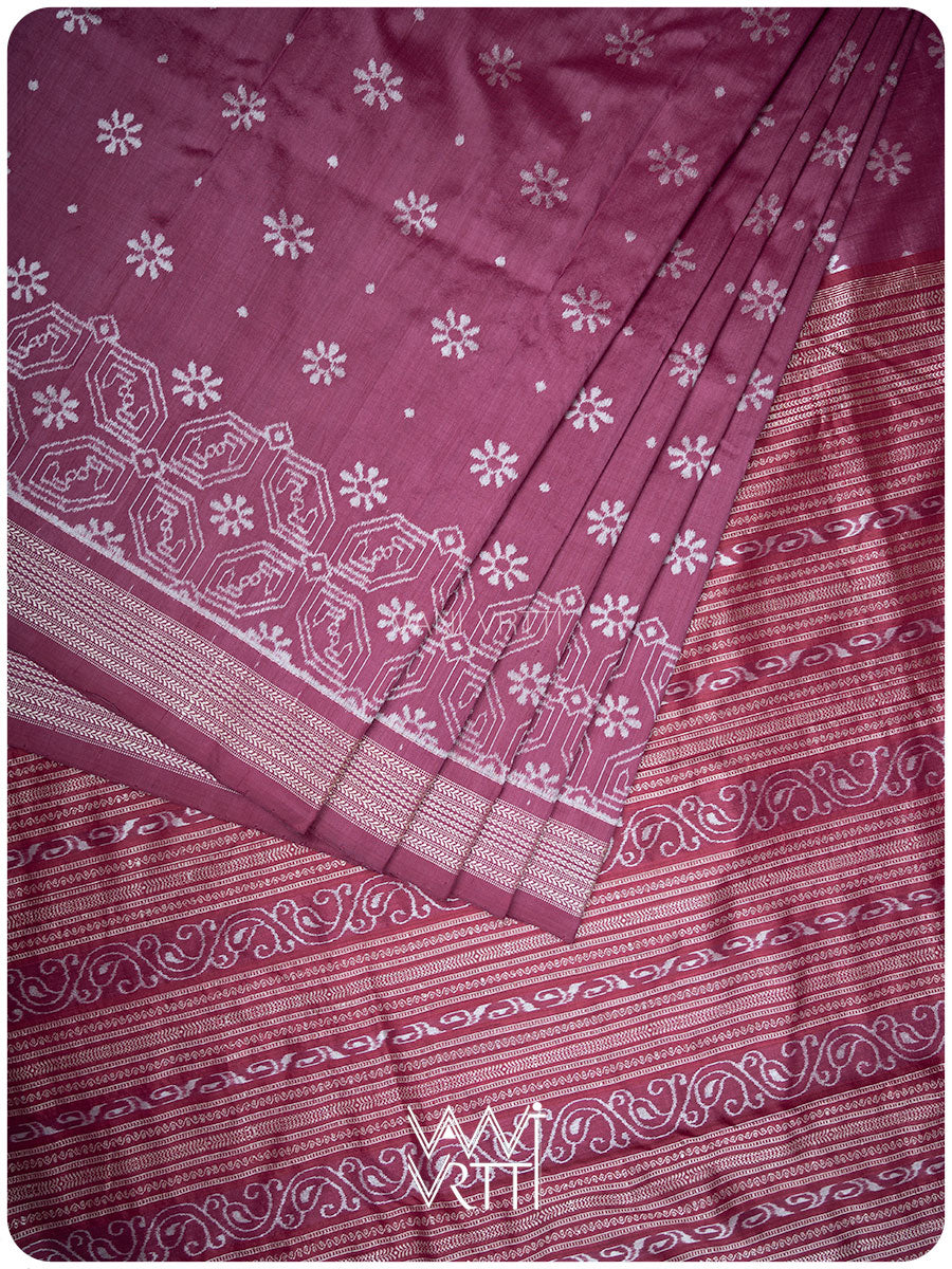 Plum Pink Daisy GulBahaar Phool Prakritik Lac Natural Dyed Mulberry Silk Ikat Saree