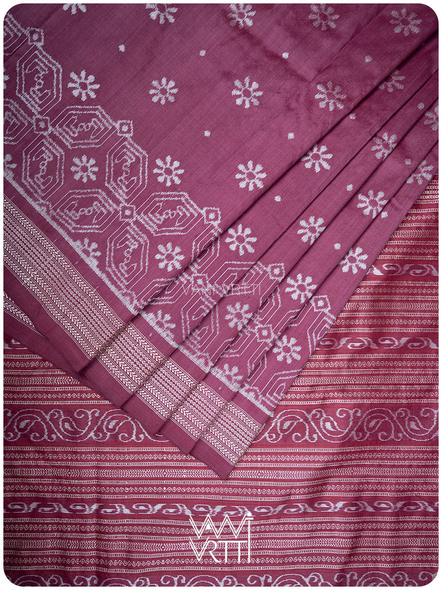 Plum Pink Daisy GulBahaar Phool Prakritik Lac Natural Dyed Mulberry Silk Ikat Saree