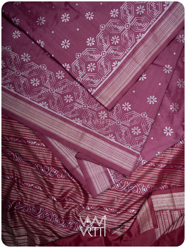 Plum Pink Daisy GulBahaar Phool Prakritik Lac Natural Dyed Mulberry Silk Ikat Saree