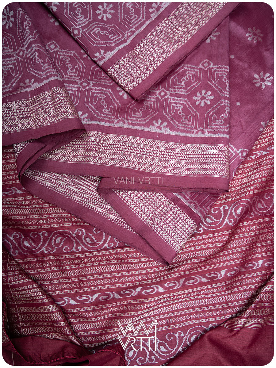 Plum Pink Daisy GulBahaar Phool Prakritik Lac Natural Dyed Mulberry Silk Ikat Saree