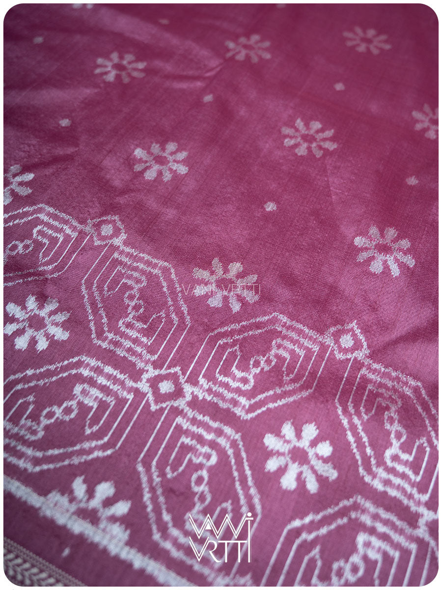 Plum Pink Daisy GulBahaar Phool Prakritik Lac Natural Dyed Mulberry Silk Ikat Saree