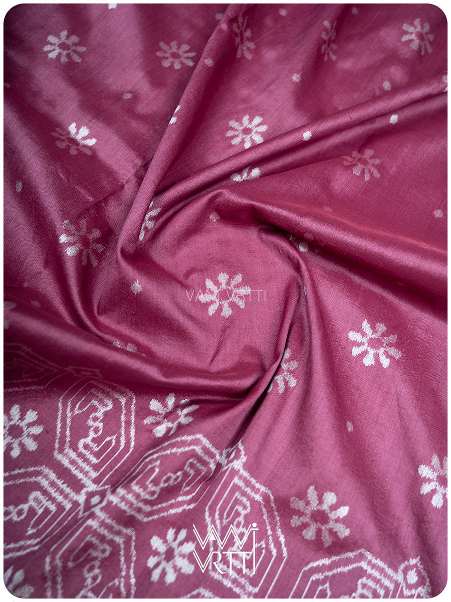 Plum Pink Daisy GulBahaar Phool Prakritik Lac Natural Dyed Mulberry Silk Ikat Saree