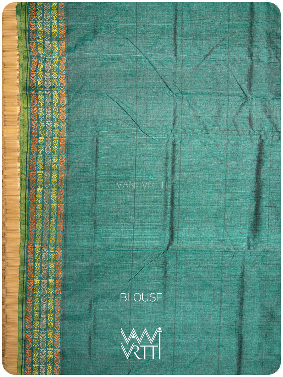 Emerald Green Matsya Kachhap Checks Handspun Tussar Silk Saree