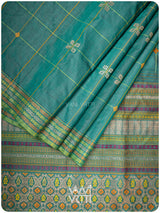 Emerald Green Matsya Kachhap Checks Handspun Tussar Silk Saree