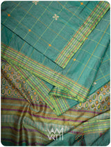 Emerald Green Matsya Kachhap Checks Handspun Tussar Silk Saree