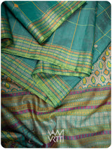 Emerald Green Matsya Kachhap Checks Handspun Tussar Silk Saree