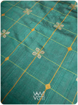 Emerald Green Matsya Kachhap Checks Handspun Tussar Silk Saree