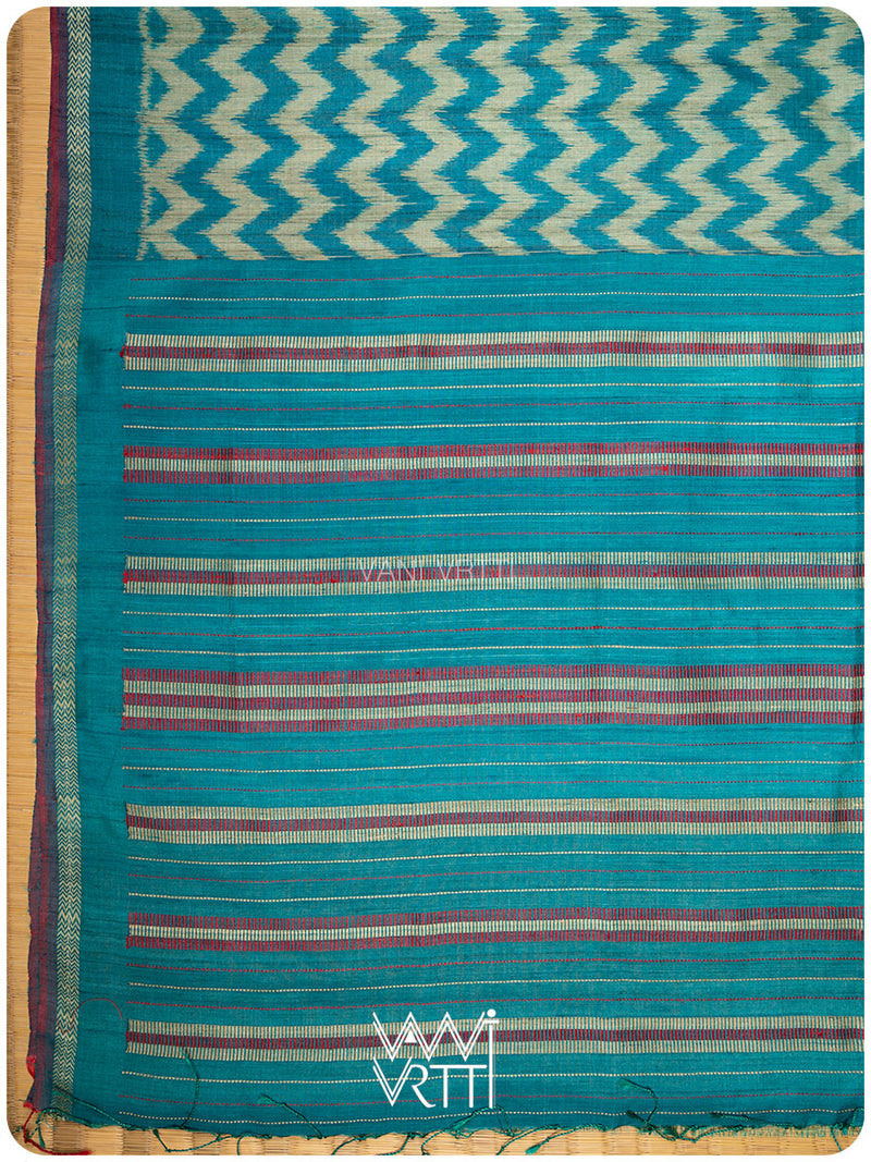 Firozi Aziz Ikat Handspun Tussar Silk Saree
