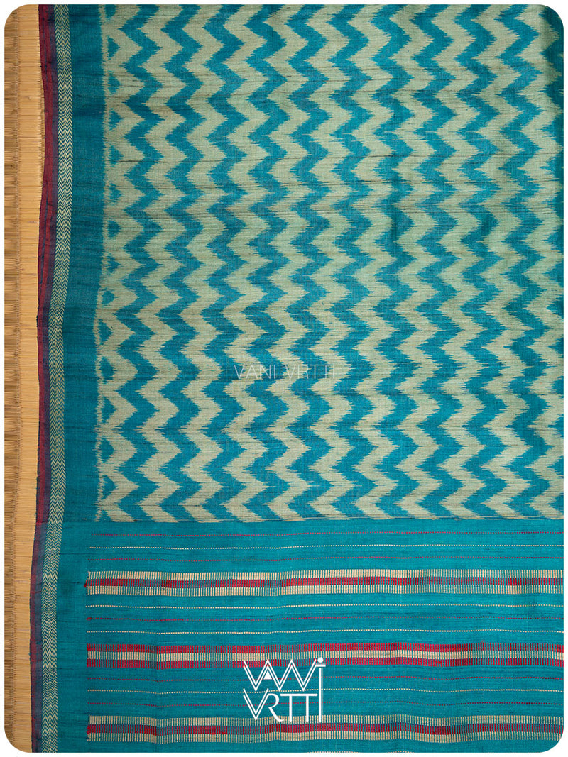 Firozi Aziz Ikat Handspun Tussar Silk Saree