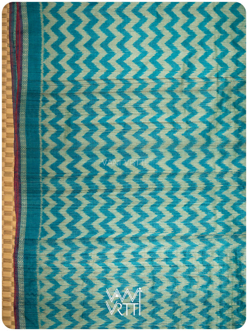 Firozi Aziz Ikat Handspun Tussar Silk Saree