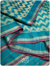 Firozi Aziz Ikat Handspun Tussar Silk Saree