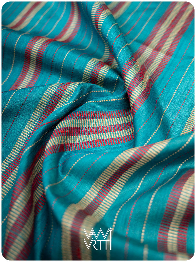 Firozi Aziz Ikat Handspun Tussar Silk Saree