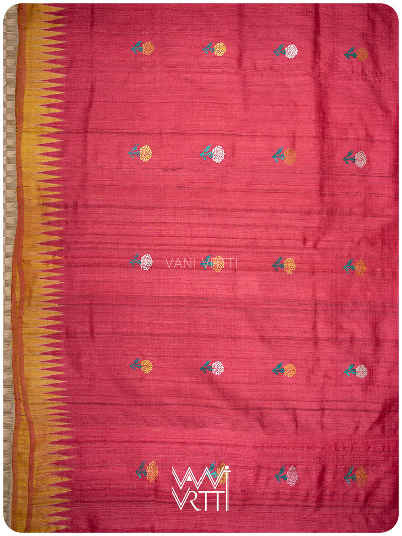 Red Mustard Rust Marigold Wild Garden Master Weave Exclusive Handspun Tussar Silk Saree