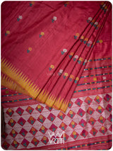 Red Mustard Rust Marigold Wild Garden Master Weave Exclusive Handspun Tussar Silk Saree