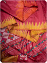 Red Mustard Rust Marigold Wild Garden Master Weave Exclusive Handspun Tussar Silk Saree