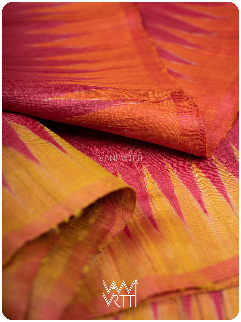 Red Mustard Rust Marigold Wild Garden Master Weave Exclusive Handspun Tussar Silk Saree