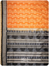 Peepal Narangi Black Prakritik Madder, Haldi & Iron Rust Natural Dyed Mulberry Silk Ikat Saree