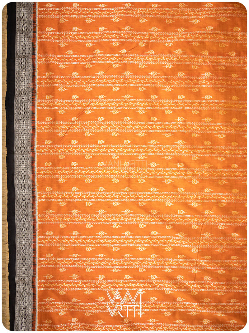 Peepal Narangi Black Prakritik Madder, Haldi & Iron Rust Natural Dyed Mulberry Silk Ikat Saree