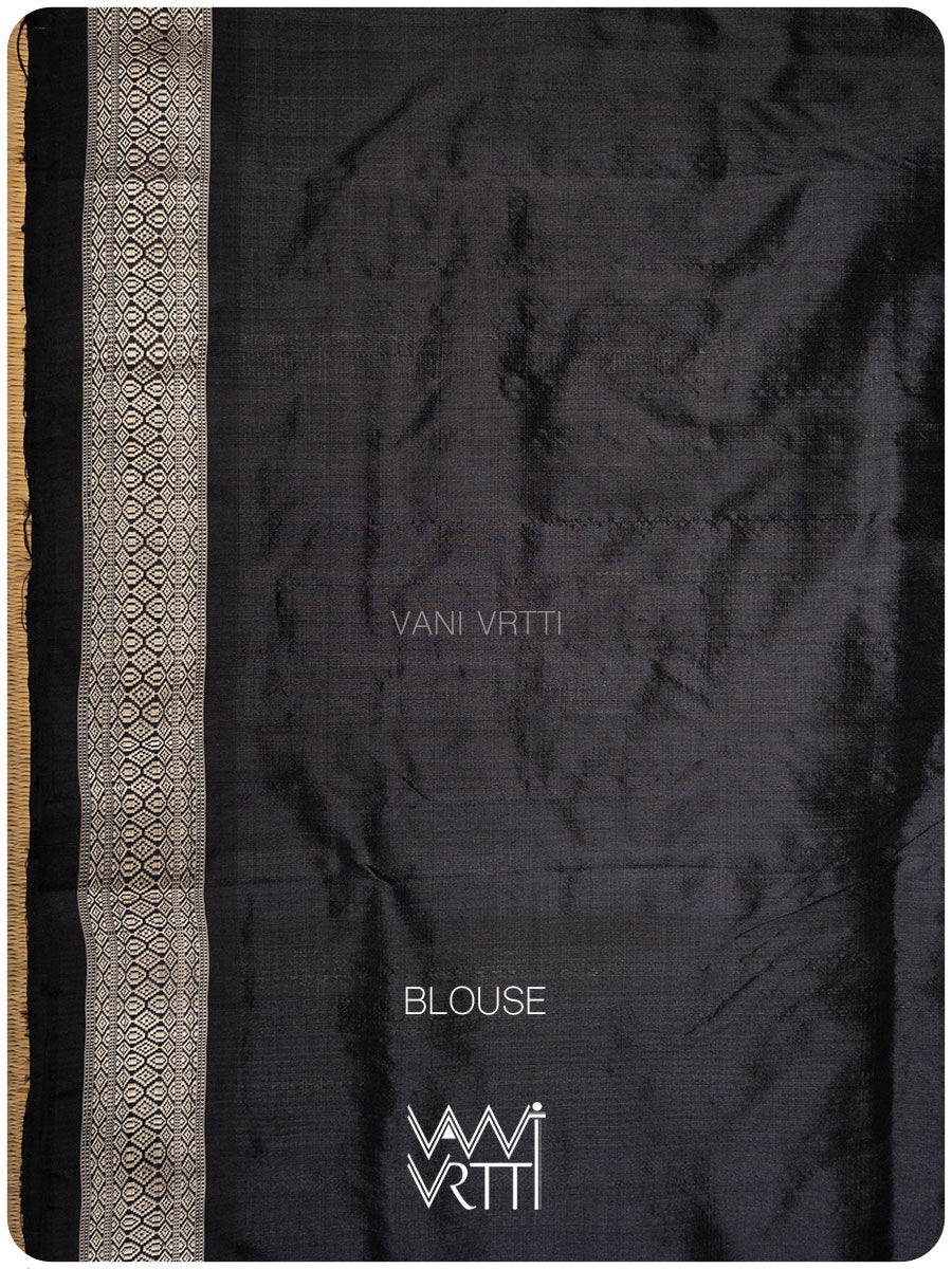 Peepal Narangi Black Prakritik Madder, Haldi & Iron Rust Natural Dyed Mulberry Silk Ikat Saree