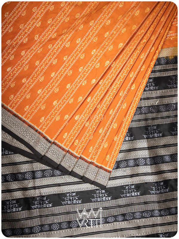 Peepal Narangi Black Prakritik Madder, Haldi & Iron Rust Natural Dyed Mulberry Silk Ikat Saree