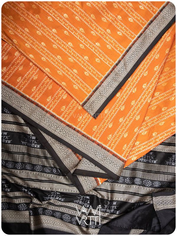 Peepal Narangi Black Prakritik Madder, Haldi & Iron Rust Natural Dyed Mulberry Silk Ikat Saree