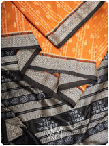 Peepal Narangi Black Prakritik Madder, Haldi & Iron Rust Natural Dyed Mulberry Silk Ikat Saree