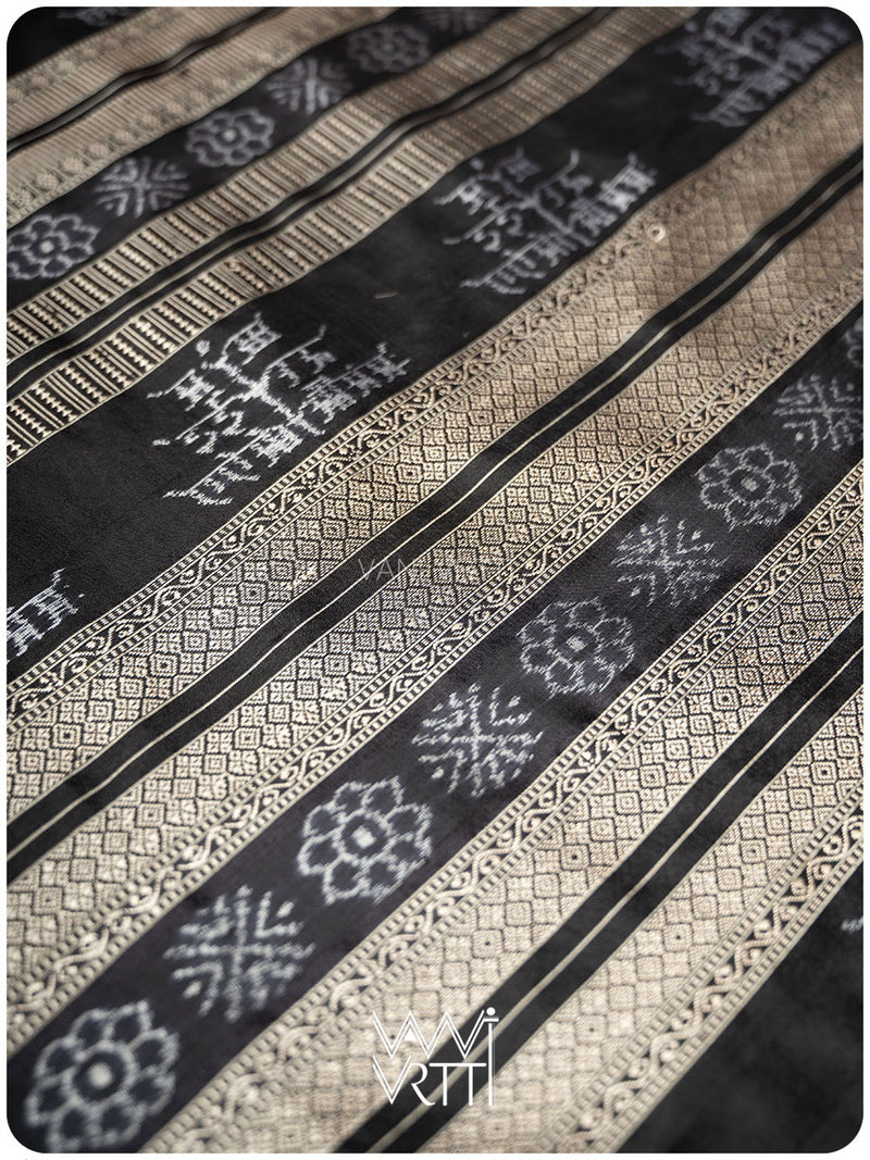 Peepal Narangi Black Prakritik Madder, Haldi & Iron Rust Natural Dyed Mulberry Silk Ikat Saree