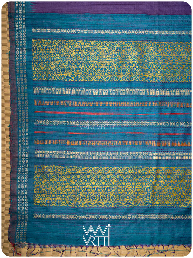 Baingani Firozi Parijat Handspun Tussar Silk Saree