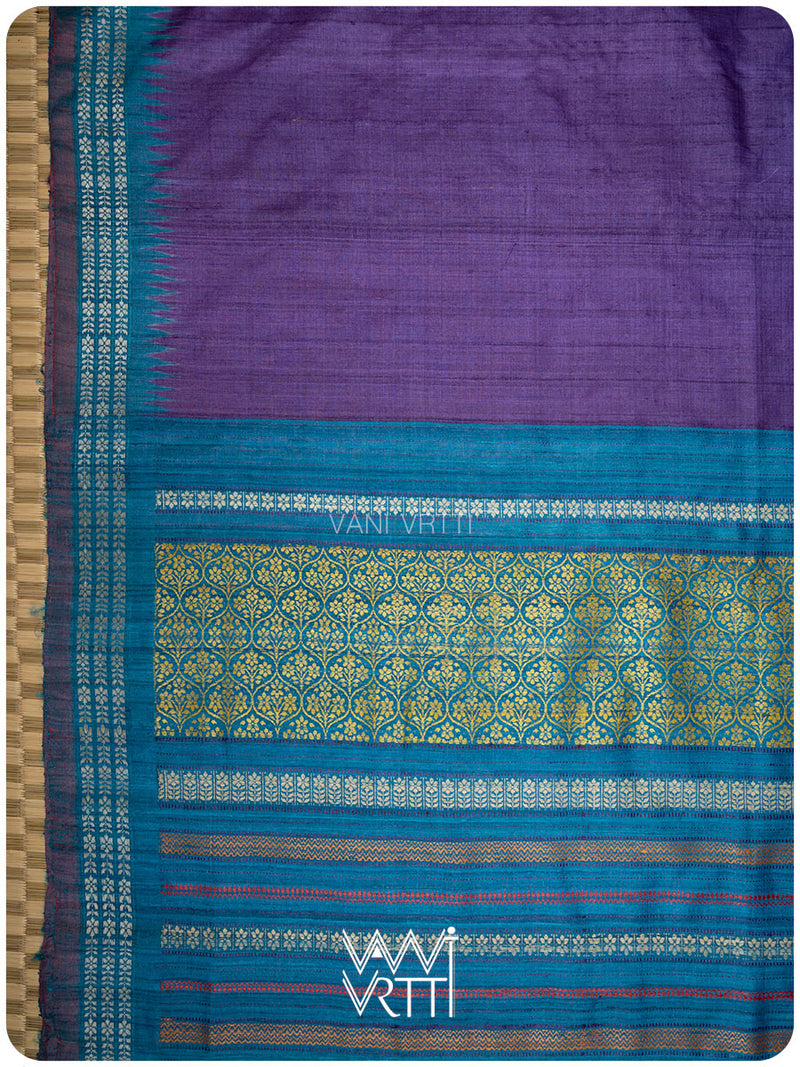 Baingani Firozi Parijat Handspun Tussar Silk Saree