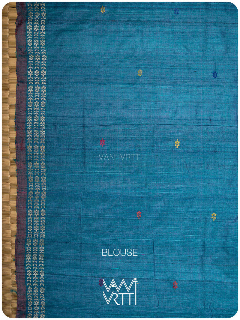 Baingani Firozi Parijat Handspun Tussar Silk Saree