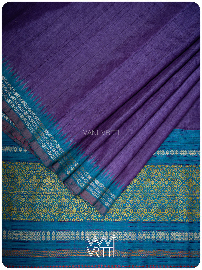 Baingani Firozi Parijat Handspun Tussar Silk Saree