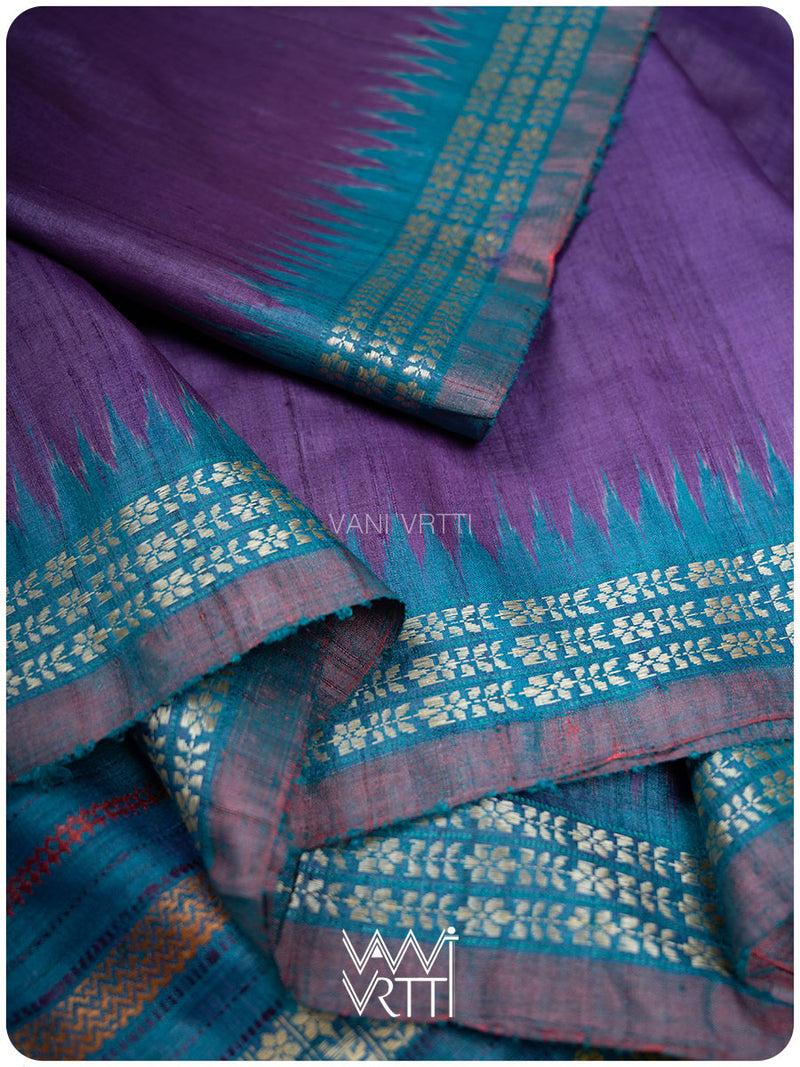 Baingani Firozi Parijat Handspun Tussar Silk Saree