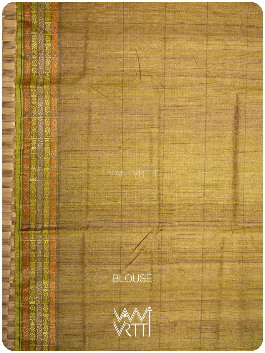 Coffee Brown Matsya Kachhap Checks Handspun Tussar Silk Saree