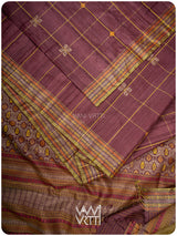 Coffee Brown Matsya Kachhap Checks Handspun Tussar Silk Saree