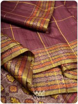 Coffee Brown Matsya Kachhap Checks Handspun Tussar Silk Saree