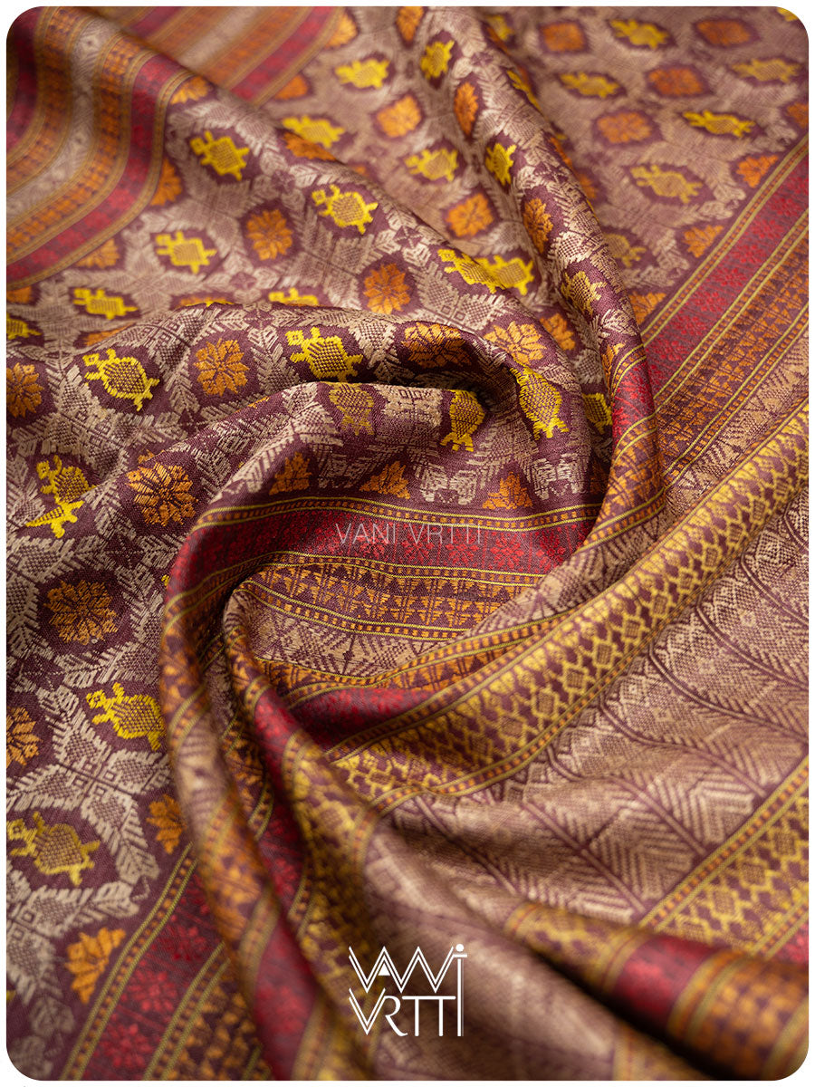 Coffee Brown Matsya Kachhap Checks Handspun Tussar Silk Saree