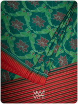 Green Red Lotus Parrot Fine Cotton Ikat Saree