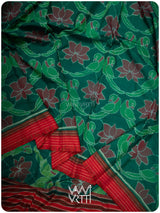 Green Red Lotus Parrot Fine Cotton Ikat Saree