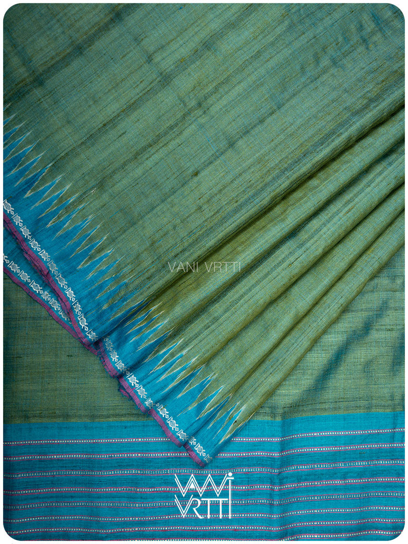 Fern Green Firozi Aarush Handspun Tussar Silk Saree