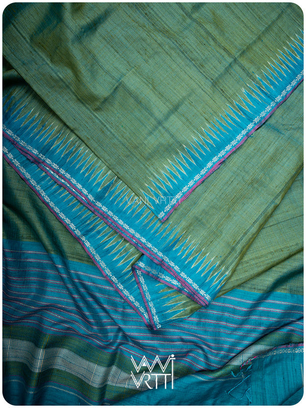Fern Green Firozi Aarush Handspun Tussar Silk Saree