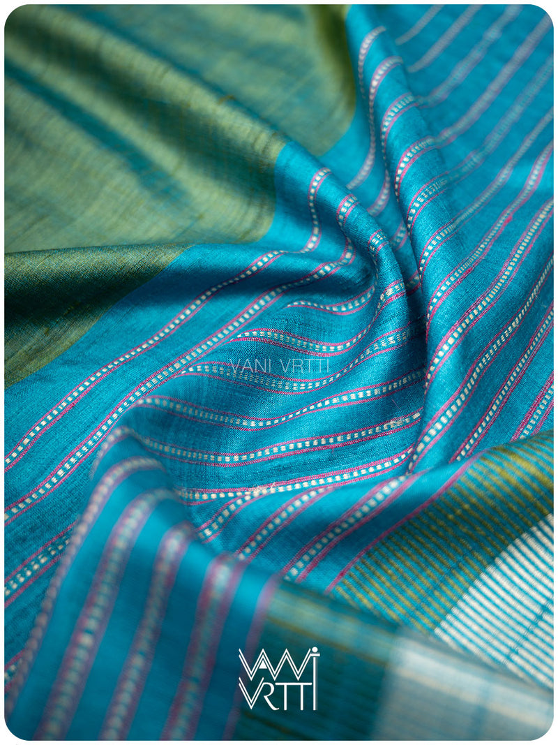Fern Green Firozi Aarush Handspun Tussar Silk Saree