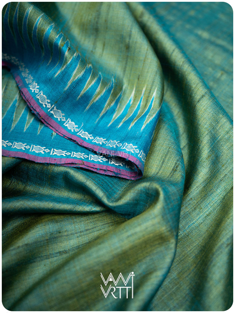 Fern Green Firozi Aarush Handspun Tussar Silk Saree