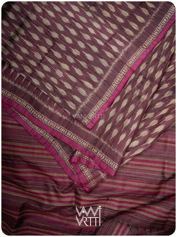 Coffee Brown Kadamba Ikat Handspun Tussar Silk Saree