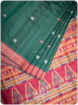Emerald Green Pink Veena Pani Lata Master Weave Exclusive Handspun Tussar Silk Saree
