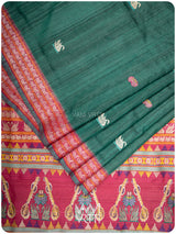 Emerald Green Pink Veena Pani Lata Master Weave Exclusive Handspun Tussar Silk Saree