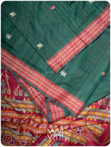Emerald Green Pink Veena Pani Lata Master Weave Exclusive Handspun Tussar Silk Saree
