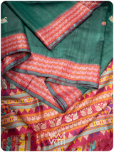 Emerald Green Pink Veena Pani Lata Master Weave Exclusive Handspun Tussar Silk Saree