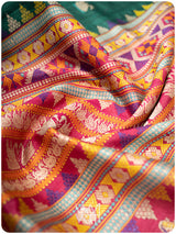 Emerald Green Pink Veena Pani Lata Master Weave Exclusive Handspun Tussar Silk Saree