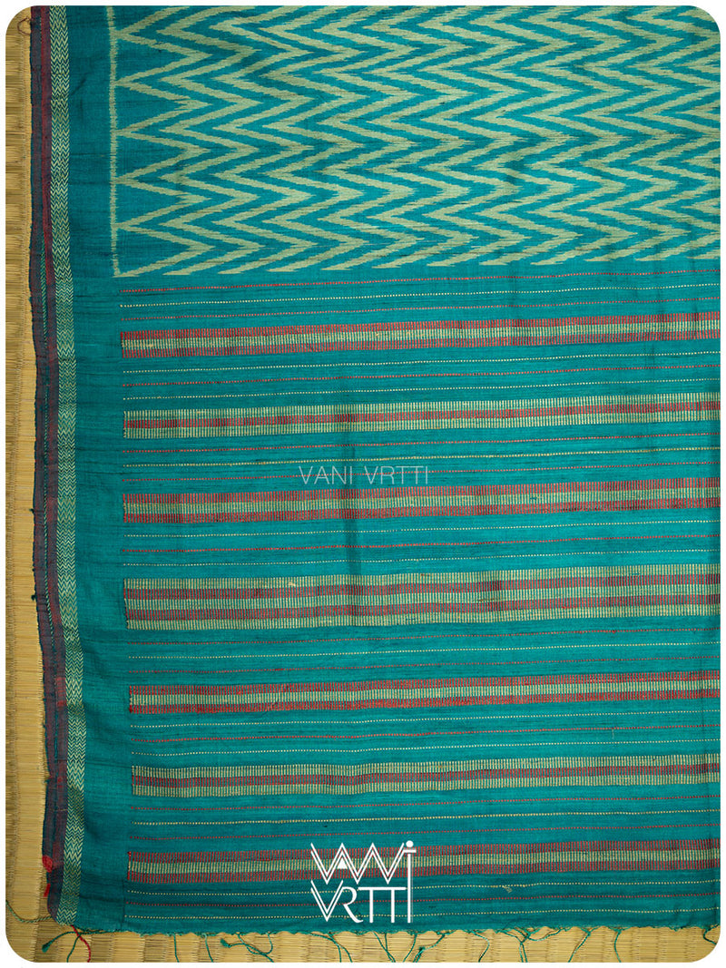 Firozi Blue Aziz Ikat Handspun Tussar Silk Saree