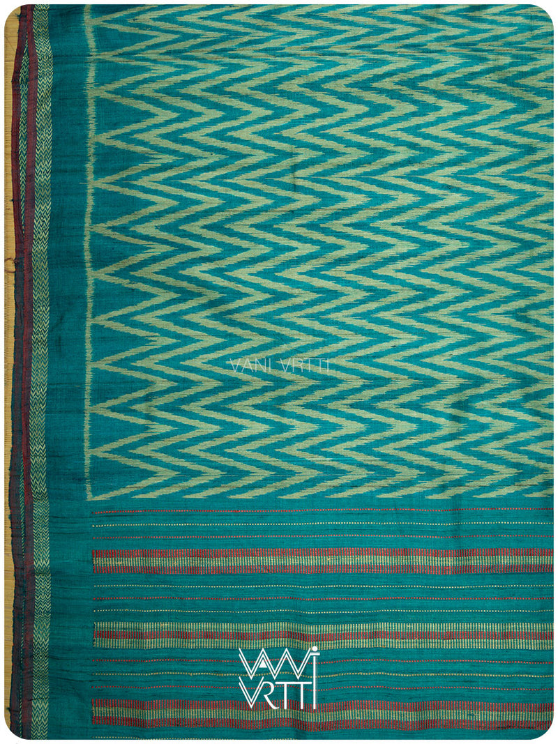 Firozi Blue Aziz Ikat Handspun Tussar Silk Saree